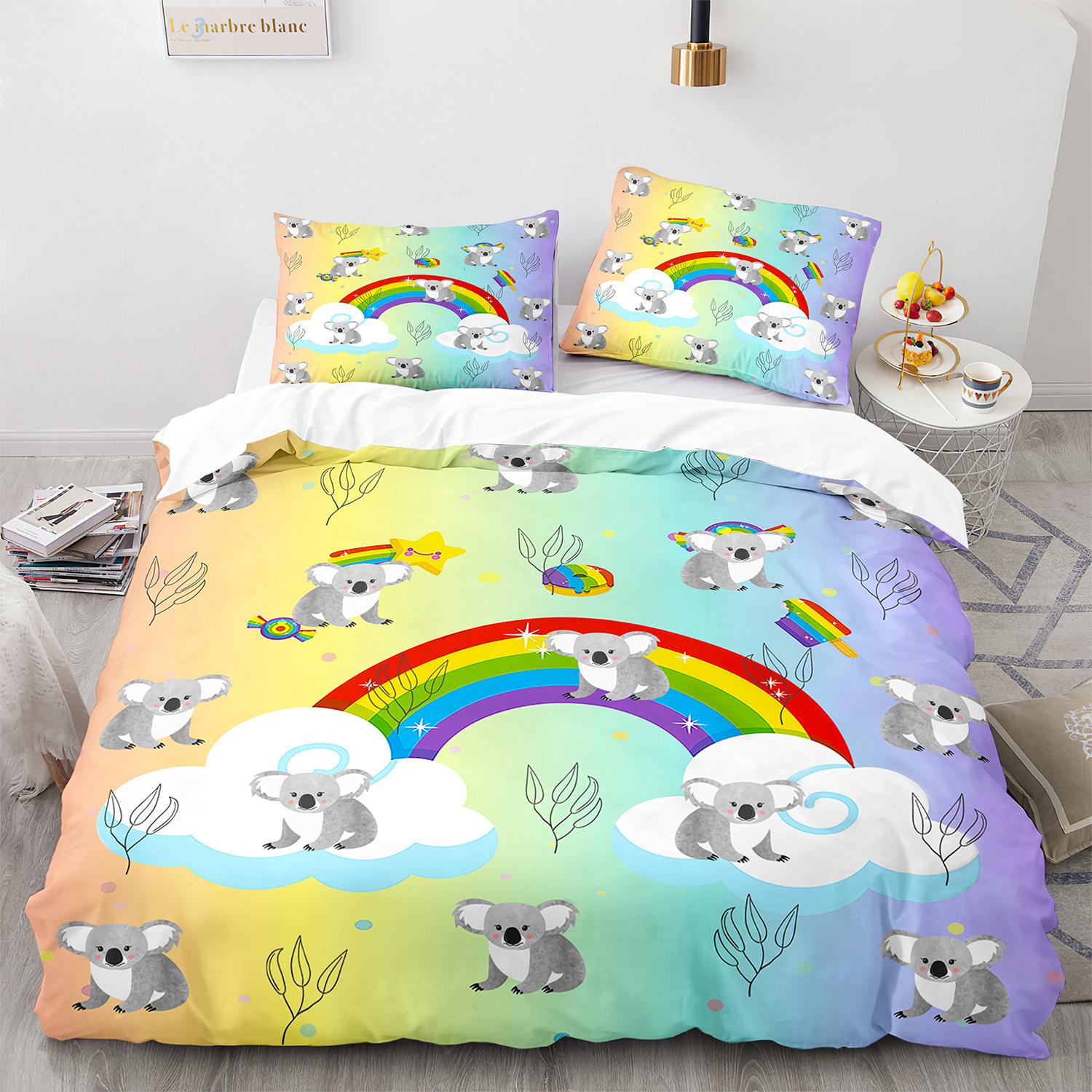 Koala Dekbedovertrek Set Schattig Dierenpatroon Beddengoed Set Palmblad Polyester Dekbedovertrek voor Kinderen Volledig/Eenpersoons/Queen/King Maat 70x133cm 2pcs