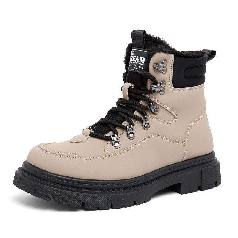 Pánské kožené boty s vysokým svrškem a silnou podrážkou - Zimní ležérní martensky s plyšovou podšívkou