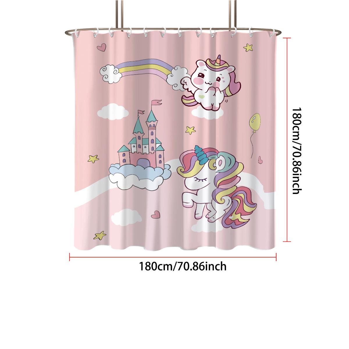 

1Pc Pink Dreamy Unicorn Print Waterproof Shower Curtain Partition Privacy Hanging Curtain, With 12 Hooks, Multiple Sizes W60H190(CM)-1 Pcs