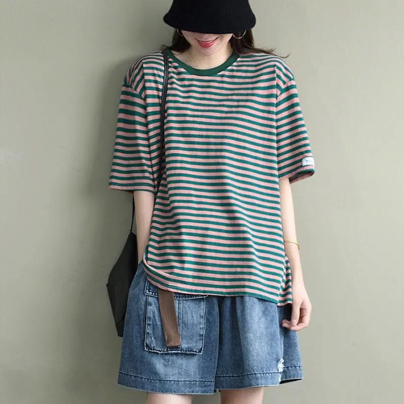 Женская полосатая футболка с короткими рукавами больших размеров — фото 5