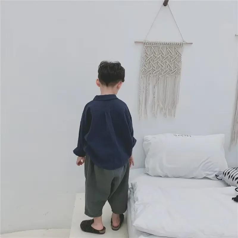 Kids' Retro Japanese-Style Bat Sleeve Lapel Shirt - Cotton & Linen, Spring/Autumn, Baby Boy Outerwear