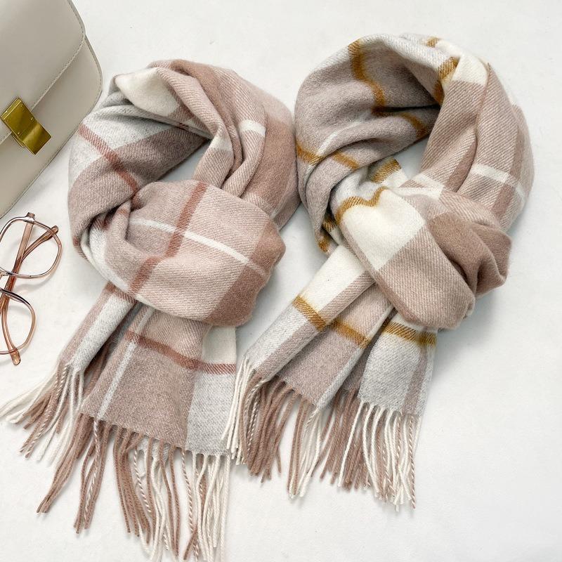 Scarf female 100 pure wool autumn and winter new style high-end sense versatile warm plaid scarf student