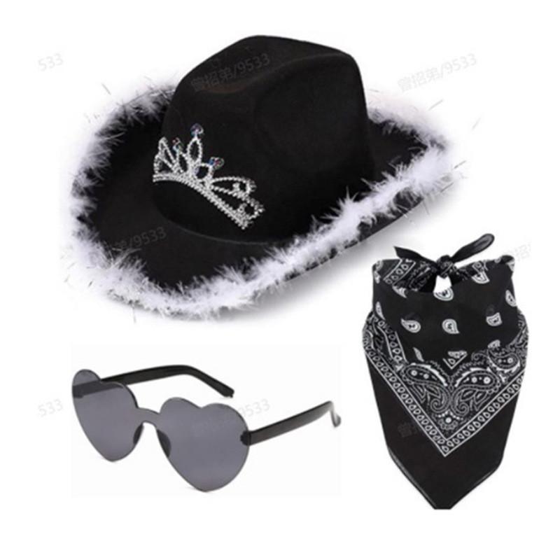 Denim Hat Set With Pink Frayed Crown And Glitter Sequins For Party Costumes