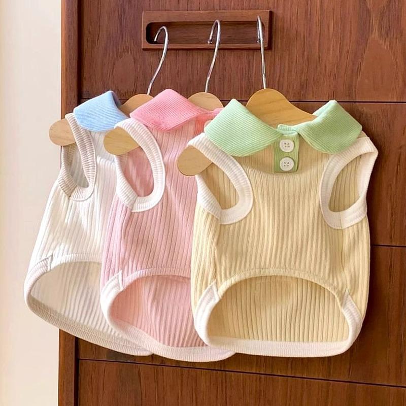 Spring and summer dog clothes macaron contrasting color lapel casual polo shirt elastic breathable small dog pet clothes