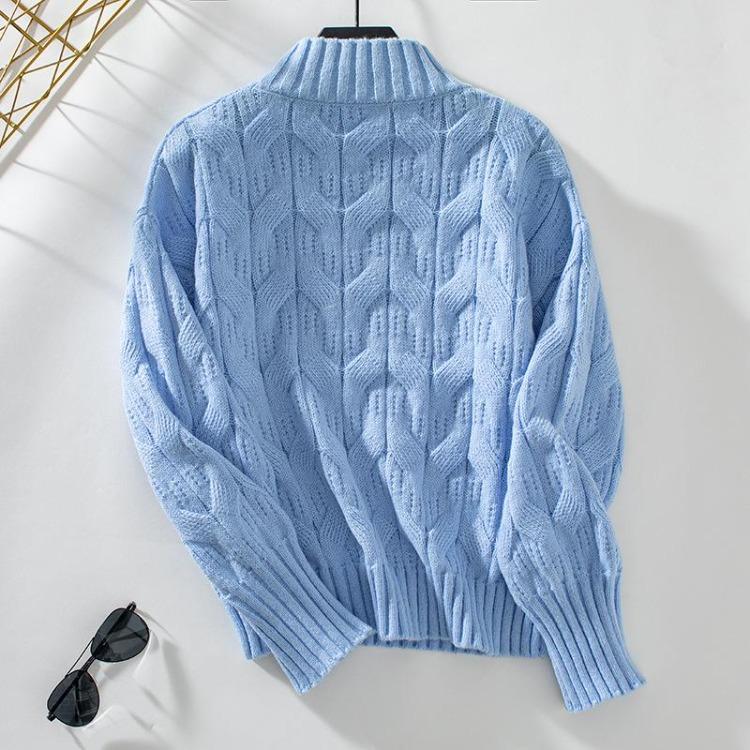 Autumn Winter Vintage Stand Collar Loose Knitwear Pullover Long Sleeve Solid Color Sweater Top