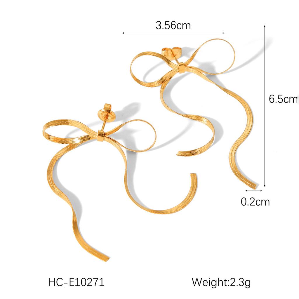 Golden Snake Bone Chain Bow Earrings For Women Fashion Versatile Dainty Ear Jewelry