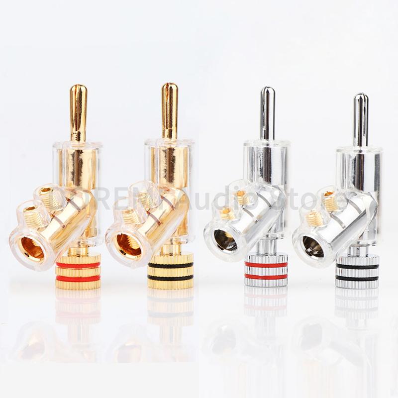 2 Stück 45 Grad Bananenstecker-Anschluss Doppel-Schraubverriegelung Audio-Verstärker-Stecker Rhodinierte Verriegelbare Lautsprecherkabel-Bananenstecker