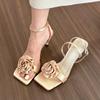 Fashion New Elegant Woman Sandals High Heeled Sweet Rose Closed Toe Footwear Summer Slingback Pointed Fashion Dress Ladies Shoes