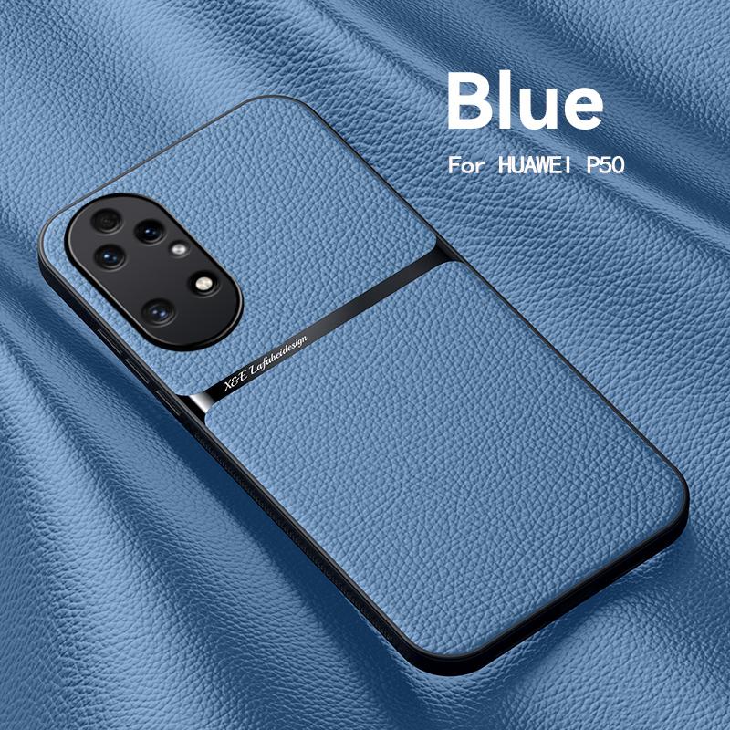 

Для Huawei P50 P50 Pro кожаная текстура встроенный магнитный ТПУ мягкий край противоударный противоотпечатковый чехол для телефона For Huawei P50 светло-синий