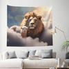 Divine Lion And Lamb Tapestry, Majestic Lion And Gentle Lamb In Peaceful Cloudy Sky With Warm Sunlight Wall Art For Aesthetic
