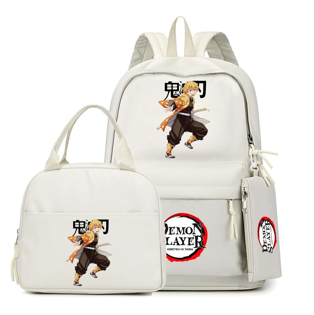 3Pcs/set Anime Demon Slayer Printed Backpack Lunch Bag Pencil Case for Children Student Schoolbag Large Capacity Waterproof Travel Bag