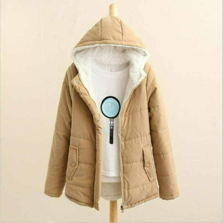 

Осенне-зимние модели универсального свободного худи с капюшоном, утолщенного, с плюшевой подкладкой, в стиле колледжа, хлопкового пальто, женской куртки из искусственного овечьего флиса S хаки