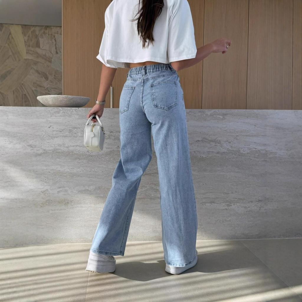 Autumn's New High-waisted Stretched-waist Wide-leg Jeans, Loose and Versatile Straight-leg Pants for Women