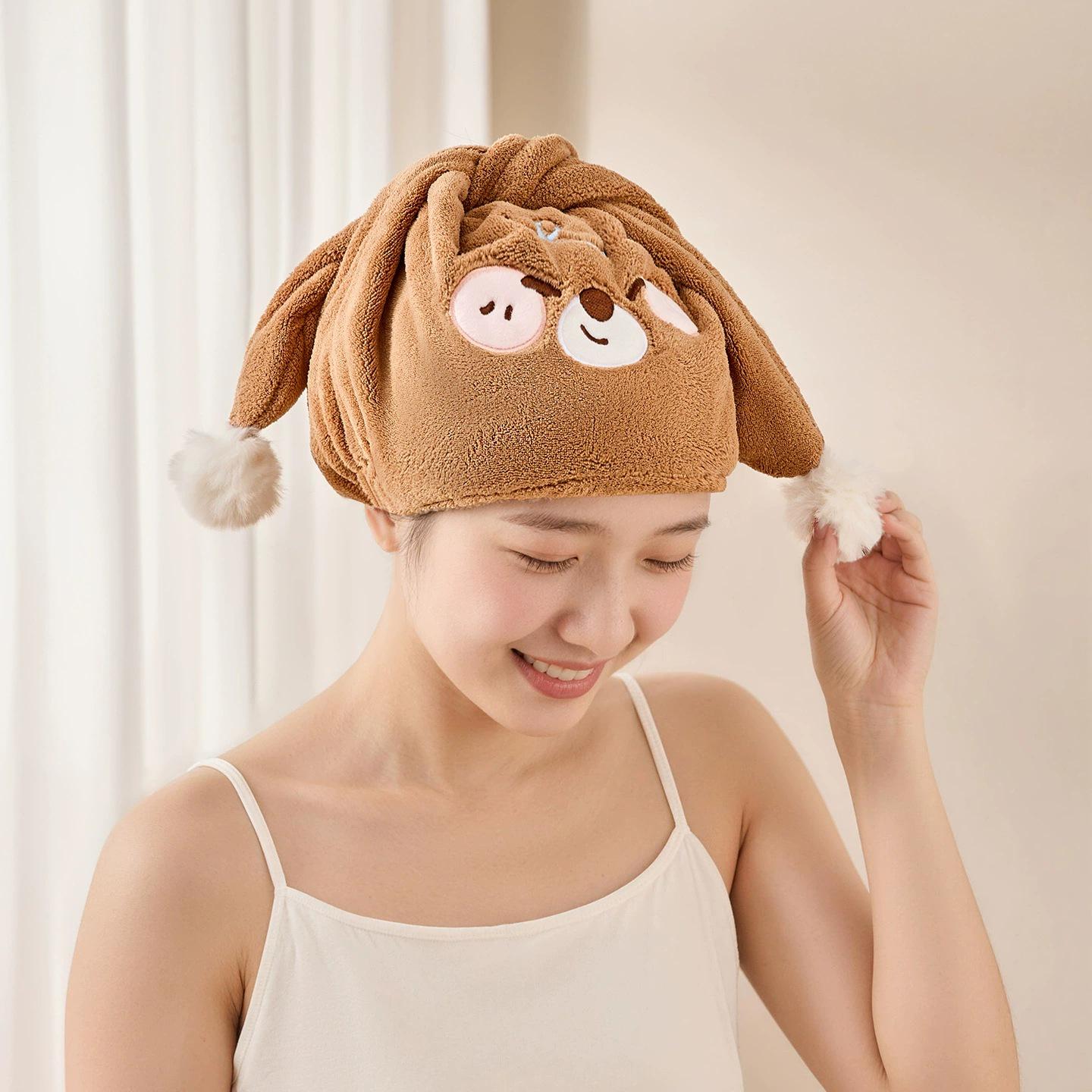 Thickened Cartoon Coral Fleece Hair Drying Towel - Absorbent, Quick-Drying, Foldable & Warm Head Wrap Cap коричневый