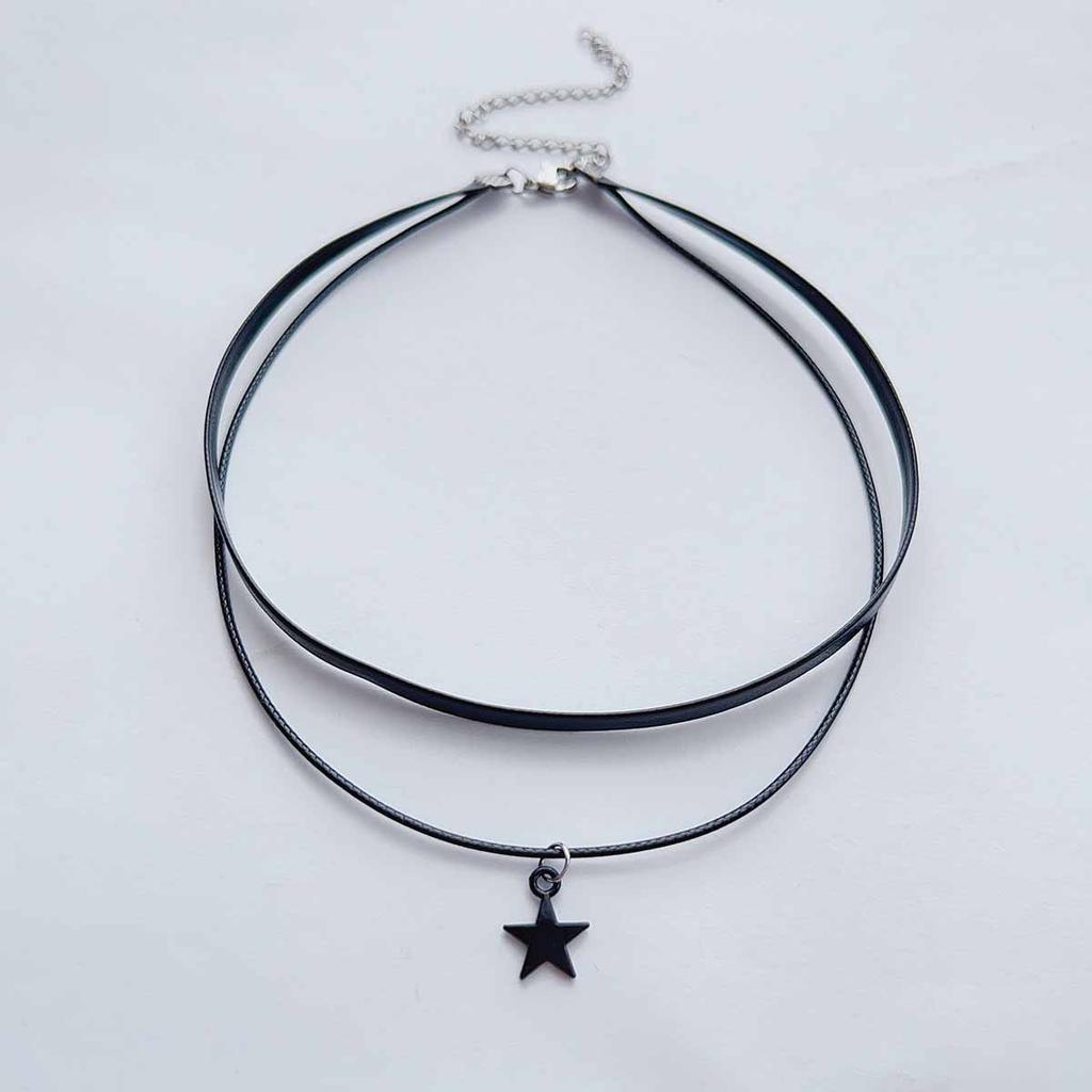 1 a retro fashion personality contracted stars the moon double black leather choker necklace cervical collar neck jewelry neckla