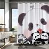 Cute Cartoon Panda Pattern Digital Print Shower Curtain - Machine Washable, Reversible Polyester, All-Season Bathroom/Home Decor