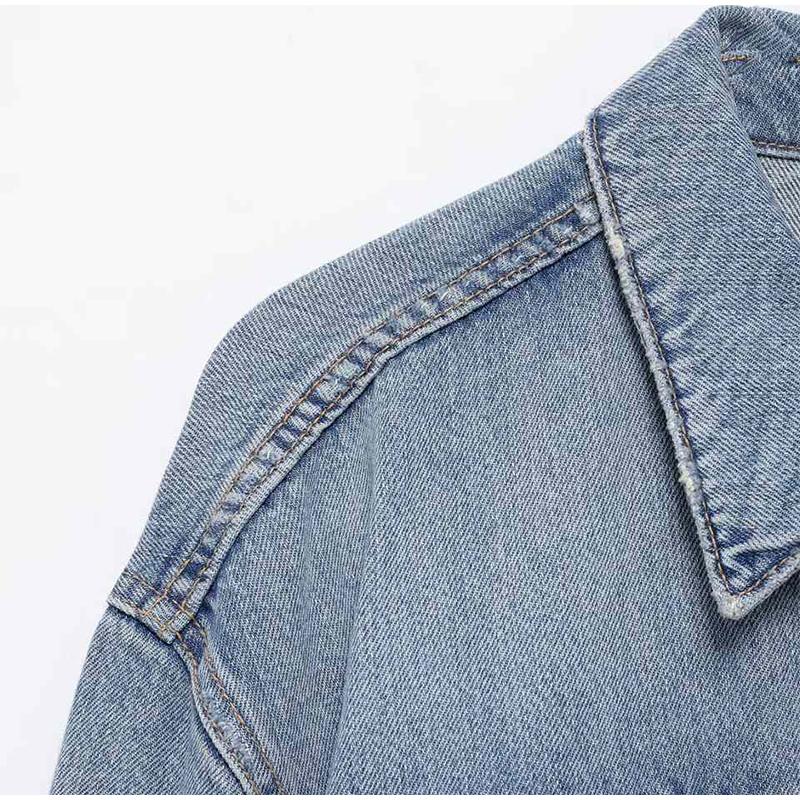 Street Style Denim Jacket for Women Turn-down Collar Long Sleeve Outerwear Women's Casual Fashion Solid Color Jacket