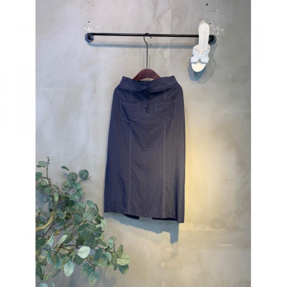 C S In The Room Xiao StitCh Denim Slit Long Skirt 2 Color