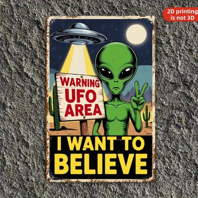 Retro Ostrzeżenie przed Obcym Strefa UFO Chcę Wierzyć Metalowy Znak Blaszany
