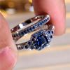 Female Blue Zircon Stone Engagement Ring Set Cute Silver Color Wedding  For Women