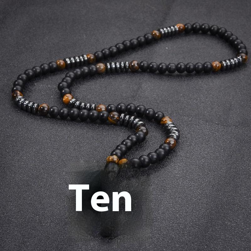 Natural Stone Africa Turquoise And Tiger-Eye Beads Cross Pendant Necklace Rosary For Men And Women