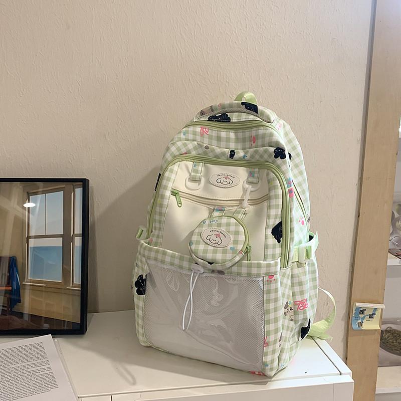Capacity Large Backpack With Grid And Cartoon Dog Cat Print Design Daily For