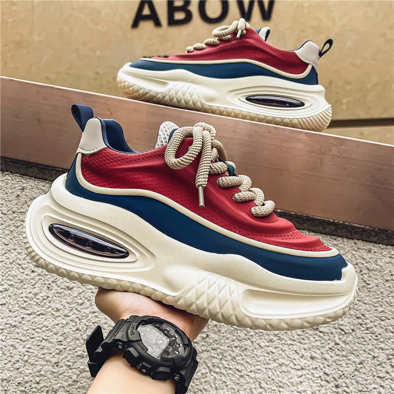 Spring New Men's Leather Platform Dad Shoes, Light and Comfortable, Trendy Casual Sports Shoes, Fashionable Men's Shoes