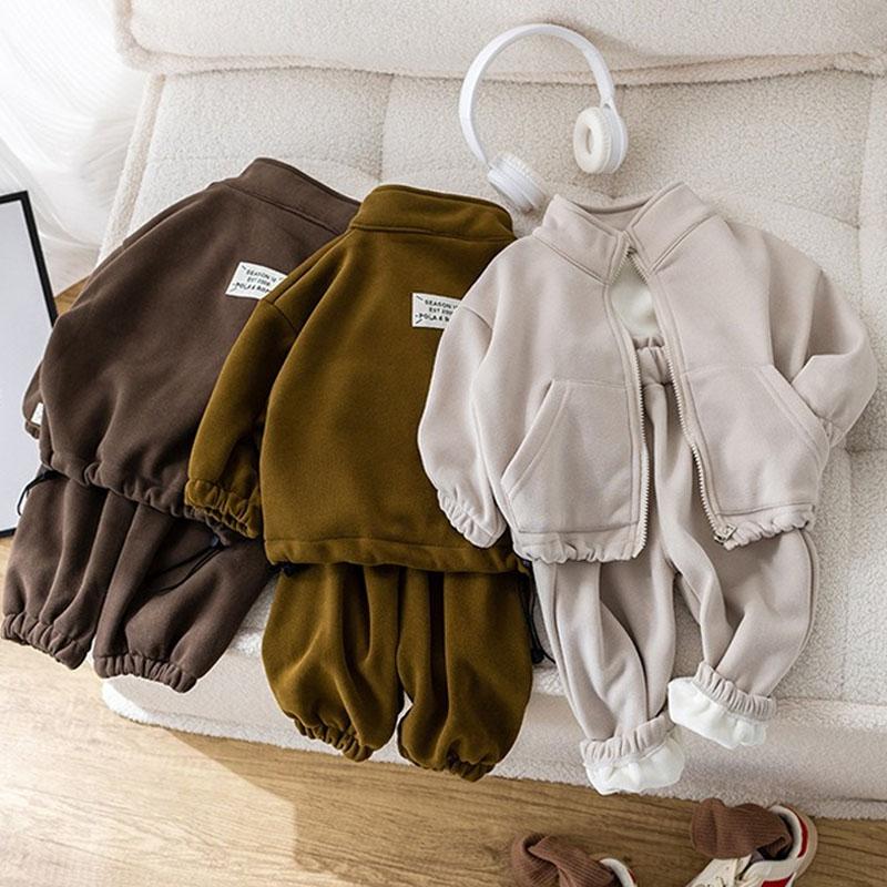 Baby Clothing Sets Children Fleece Casual Zipper Jacket Coat Pants 2Pcs Outfit Girl Boy Kids Korean Style Sport Suit