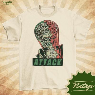 Mars Attacks - Vintage Style Natural Crewneck T-shirt -Unisex | Movie Poster Shirt |