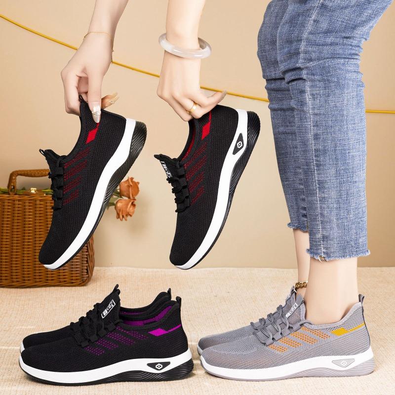 Shoes Women's Flying Woven Casual Shoes, a Breathable Single Shoe, Soft-soled Comfortable Shoes, Women's Simple Lace-up Mesh Shoes