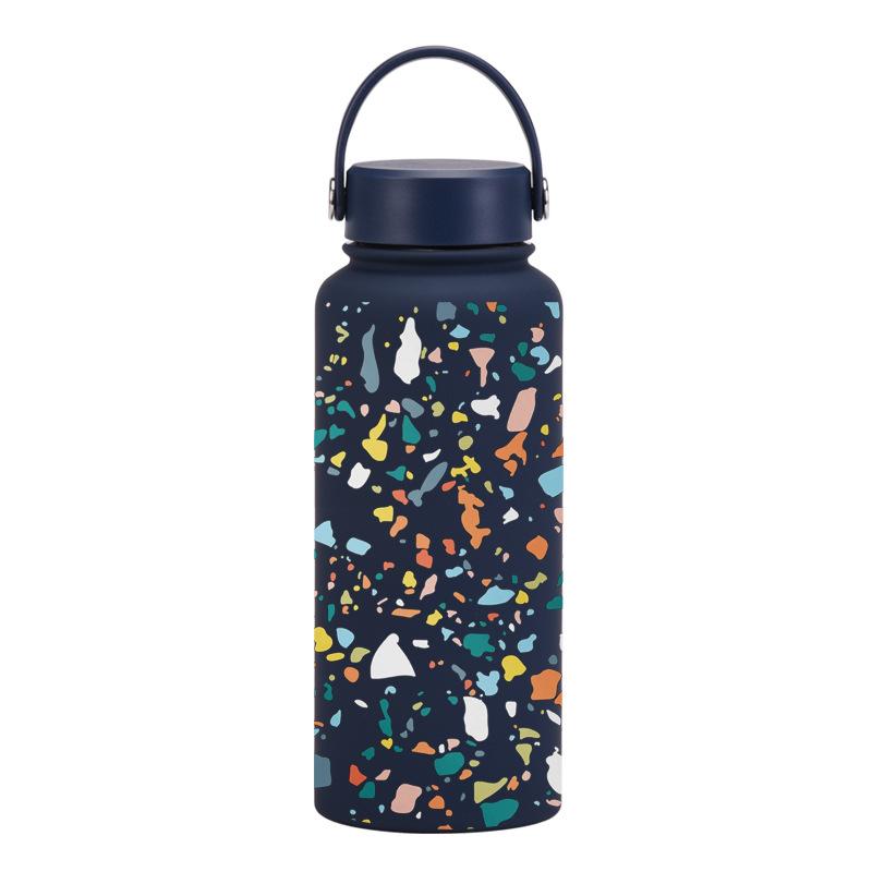 1L Thermos Cup Large Capacity Wide Mouth Portable Vacuum Sports Kettle Outdoor Printing Water Cup Female