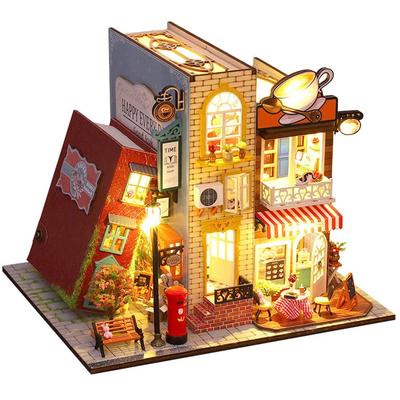 moin moin Dollhouse Miniature DIY Kit Set Little World In a Bookend Stand Bookshelf Decor LED Light Acrylic Case Included [English Instructions] "A