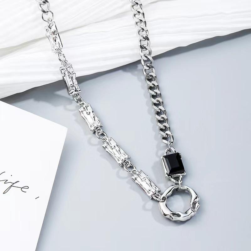Crystal Ring Zircon Necklace Couple Necklace ins Cold Wind Niche Hip Hop Neutral Wind Titanium Steel Clavicle