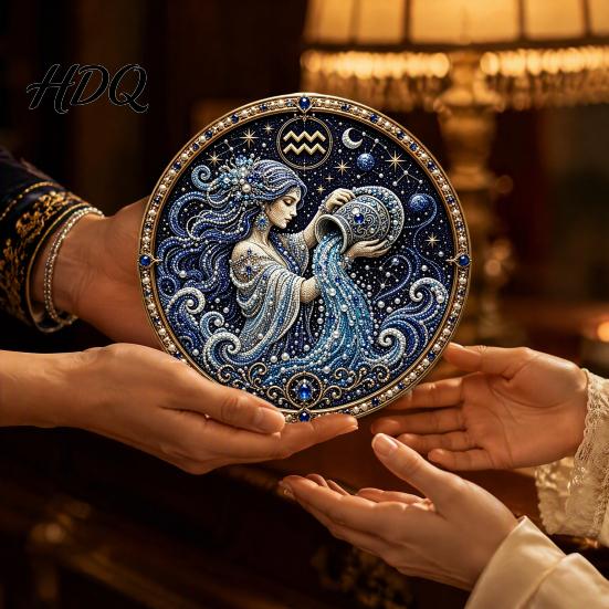 Gwiazdowa Mapa Nieba Strażnika Znak Zodiaku Zestaw Sztucznych Pereł 12 Znaków Malowanie DIY Zestawy Rękodzieła Okrągły 3D Zestaw Ścienny z Konstelacjami dla Dorosłych Ręcznie Robiony Dom
