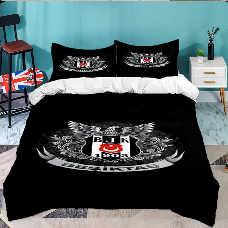 Besiktas Istanbul Voetbalclub 3-delige beddengoedset, Ideaal voor 1 dekbedovertrek en 2 kussenslopen, Perfect voor fan cadeau, Ideaal voor Slaapkamer, Studentenkamer