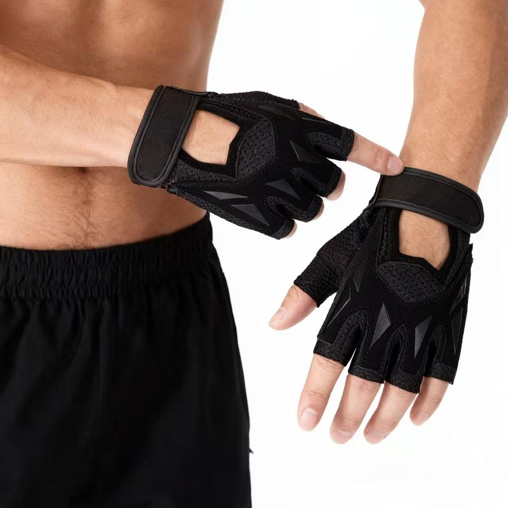 Fitness Wrist Support Half-Finger Gloves, Dumbbell Bar Training Anti-Sprain Unisex Workout Gloves