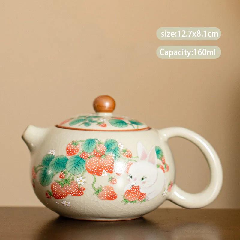 160ml Chinese Tradition Ru Kiln Ceramic Teapot Cute Cat Pattern Handmade Xishi Tea Pot Kettle Travel Portable Tea Set Teaware