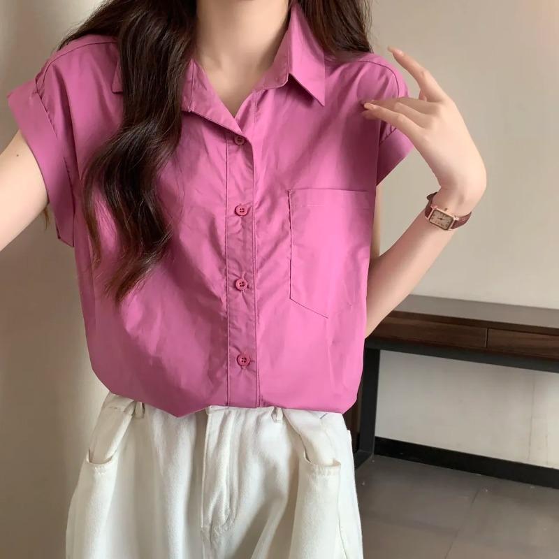 Solid Collar Sleeveless Blouse Women's Summer Loose Design Anti-aging School Style Versatile Top