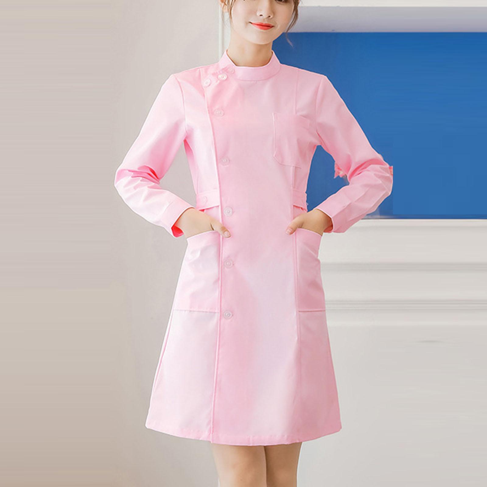 

Women s Fashion Bias Lapel Standing Neck Long Sleeve Solid Color Uniform Dresses XL рожевий