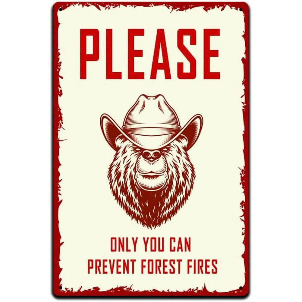 Warning Metal Tin Signs Plaque Prevent WildFires Wall Decoration Vintage Iron Painting Art Posters for Forest Home Cafe Club Bar