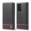 LC.IMEEKE Carbon Fiber PU + TPU Horizontal Flip Leather Case with Holder & Card Slot & Wallet For Samsung Galaxy S21 Ultra 5G