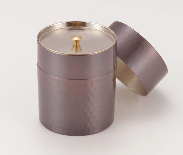 Yamashita Kogei Copper Tea Caddy in Bronze Wooden 121100029 (with Strainer) Finish, Box,