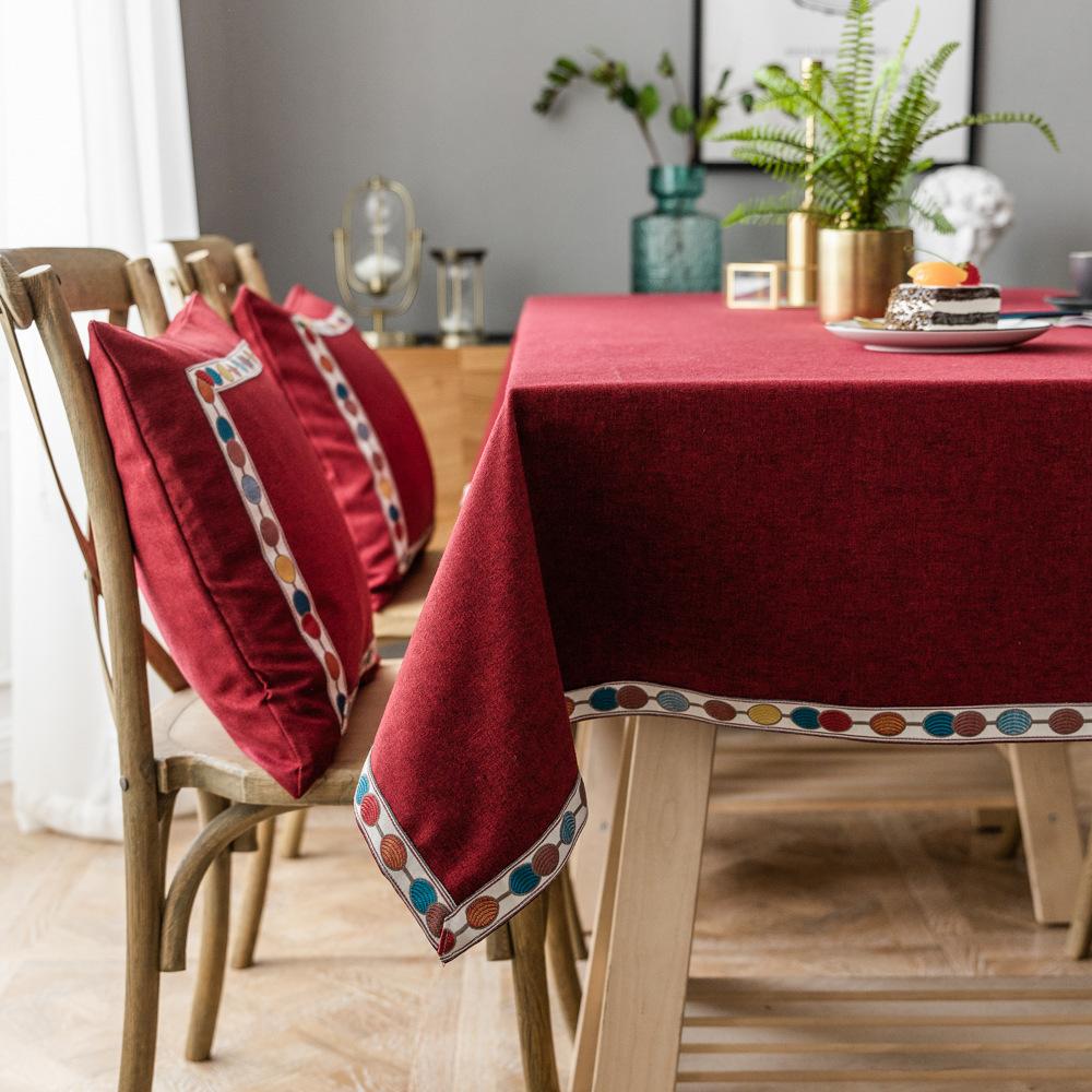 

Nordic Solid Color Fabric Thickened Spinning Cotton And Linen Embroidered Tablecloth Rectangular Coffee Table Light Luxury High-End Tablecloth 90*90cm