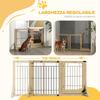 Extendable Dog Gate with Door and 2 Panels, Triangular Feet, 112-159x70 Cm, Natural Wood