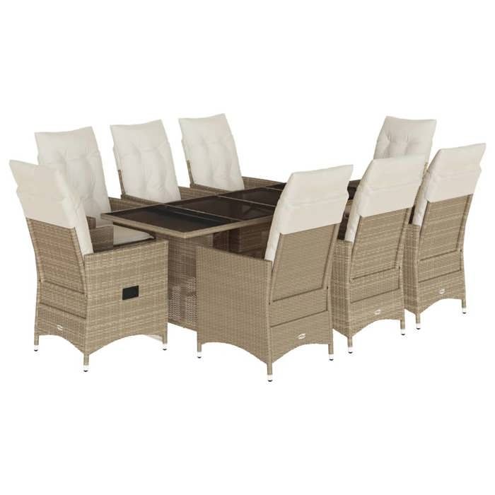 VidaXL Garden Dining Set and Cushions 9 Pcs Beige Poly Rattan, Outdoor Dining Set 3276810