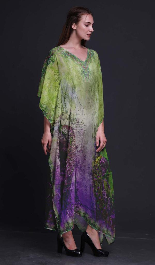Phagun Peacock Mughal Womens Long Beach Kaftan Beachwear Bikini Coverup Maxi