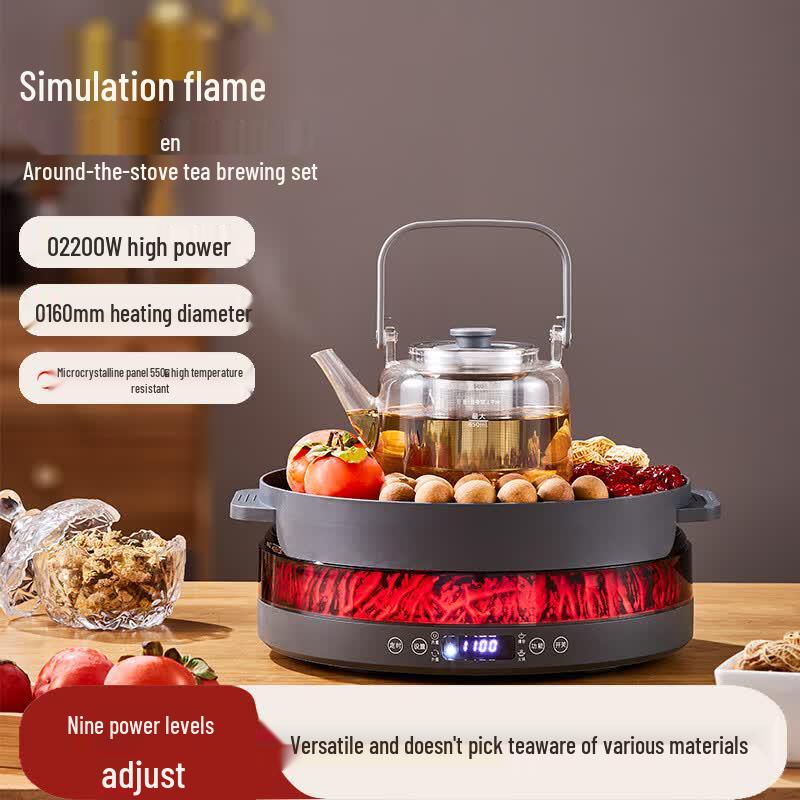 DESLON Electric Ceramic Tea Stove with Flame Effect