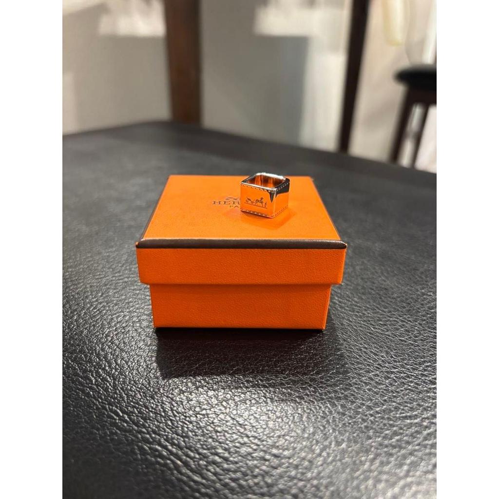 Used HERMES Hermes Scarf Ring Twilly Ring Cube Silver Color With Box