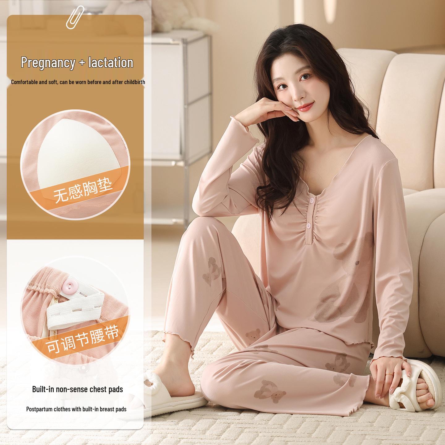 Cotton Ribbed Stretch Long Sleeve Maternity & Nursing Homewear XL