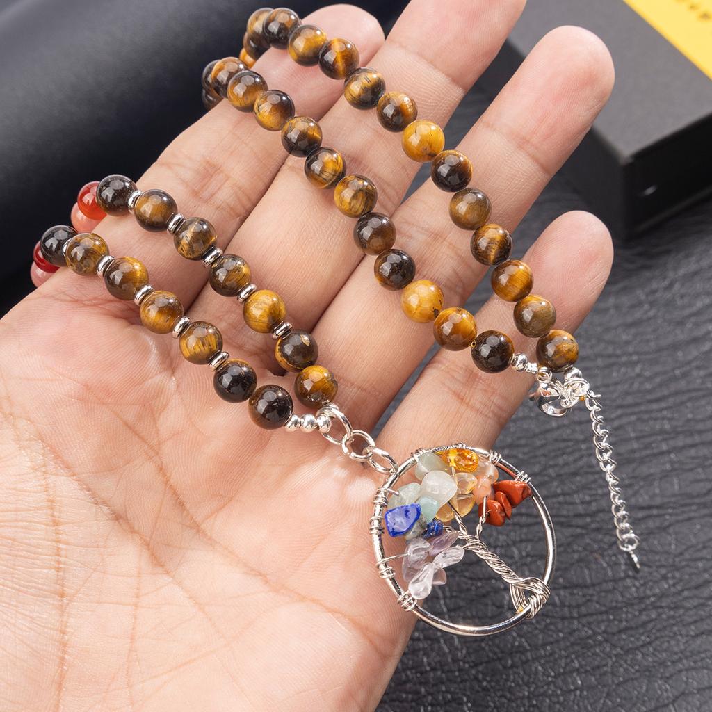 Natural Crystal Necklace, Crushed Stone, Tree of Life, Sweater Chain, Amethyst Jewelry